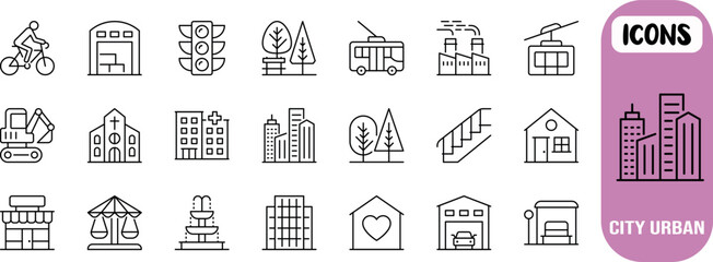 City urban life vector icons. house icon set, bus icon set, trafficlight icon set © Liza