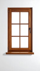 Obraz premium Wooden framed window with six panes and sill against white wall