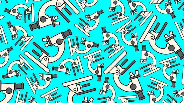 Conceptual seamless pattern featuring stylized microscopes, ideal for science, education, laboratory themes, and backgrounds that inspire discovery and research