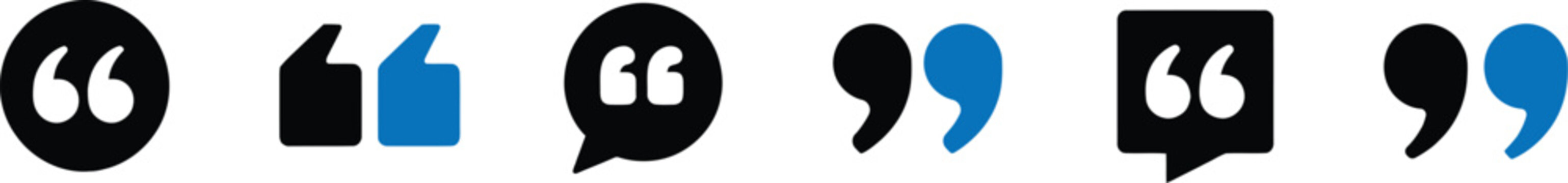 Quotation marks and chat bubble icon set for blockquote text and testimonial dialogue isolated on transparent background
