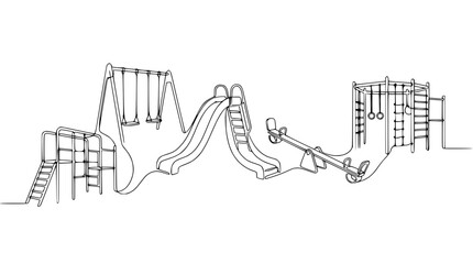 Playground equipment line drawing, swings, slides, monkey bars, seesaw, outdoor fun © Ahmad