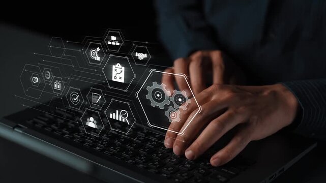Business management system showing teamwork, productivity, and planning. Management supports goal, management tracks progress, management improves teamwork, and enhances productivity. Marrow