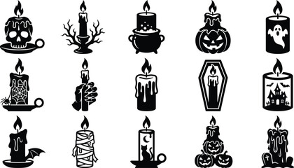 Naklejka premium Spooky halloween candle icons black silhouette designs for festive decorations and graphic projects