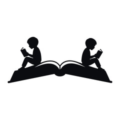 Fototapeta premium Young Readers,Children Reading Together on an Open Book Vector for International Literacy Day, World Book Day and International Day of Education