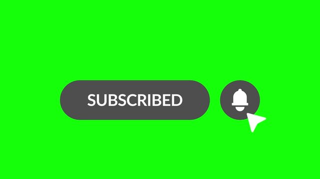 Interactive subscribe button and notification bell animation on green screen