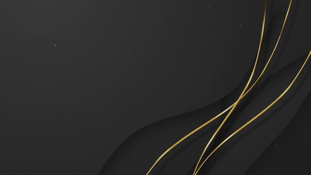 Fluid Dark Waves with Golden Ribbons Particles Awards Trailer Titles Cinematic Openers Intro Luxury Background Loop