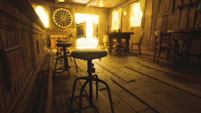 Historic tavern display illuminated by lamp and soft dusk light, artifacts arranged on polished wood table evoke heritage and craftsmanship, ideal for museum