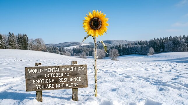 Sunflower in winter a symbol of hope for mental health awareness