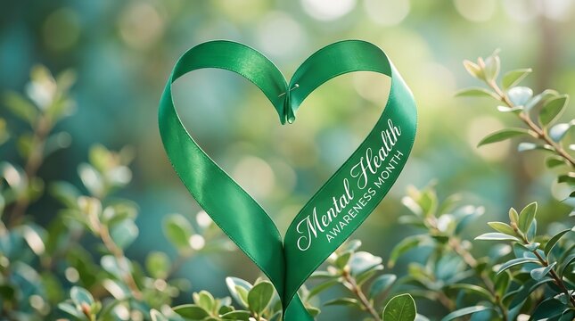 Green ribbon heart for mental health awareness campaign and support