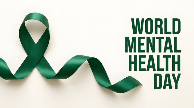 World mental health day awareness green ribbon symbolizing support and advocacy