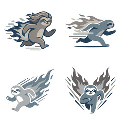 Fototapeta premium Speedy Sloth Running with Flames: Funny Cartoon Vector Illustration