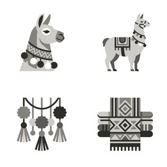 Fototapeta premium Stylized Llama with Boho Tassels and Pom Poms in Flat Design