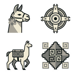 Fototapeta premium Stylized Llama Illustration with Andean Textile Patterns, Vector Art