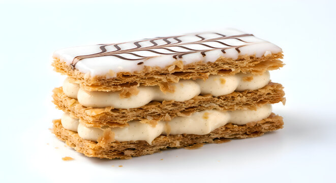 Luxury mille-feuille pastry with multiple perfectly baked puff pastry layers