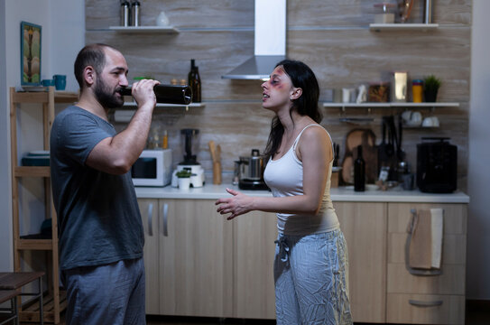 Alcohol fueled relationship violence between distressed partners during an alcohol fueled dispute where intimidation, fear and abuse affect a fragile domestic relationship.