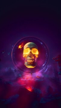 Dark Fantasy Mystical Gateway With Levitating Stylized Skull 3D