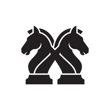 Minimalist vector logo of two chess knight pieces forming an X