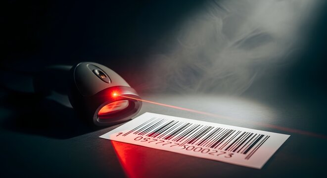 Barcode scanner scanning code label.
