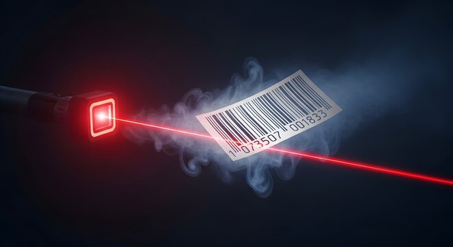 Barcode scanner scanning code label.

