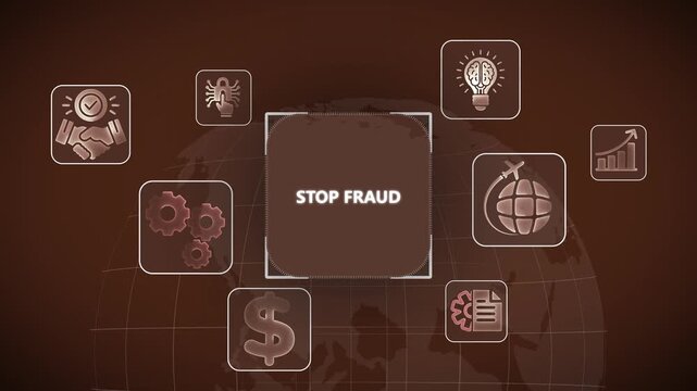 Stop fraud concept: cybersecurity and financial protection infographic animation