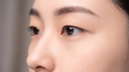 Fototapeta premium 一重まぶたの女性の目元クローズアップ 美容整形のビフォーやカウンセリング用