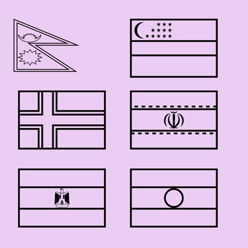 National flag line icons, country flags outline, world flag vectors.
