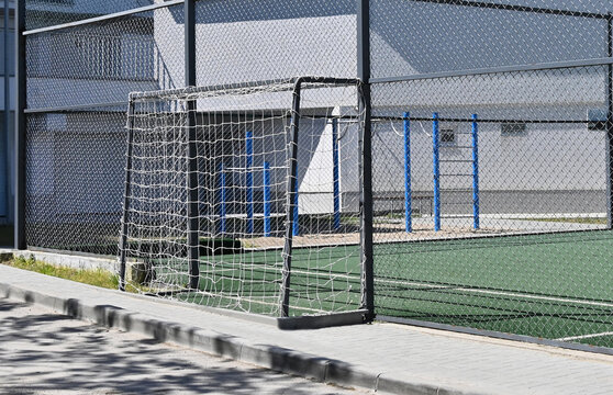 Football goals on sports pitch