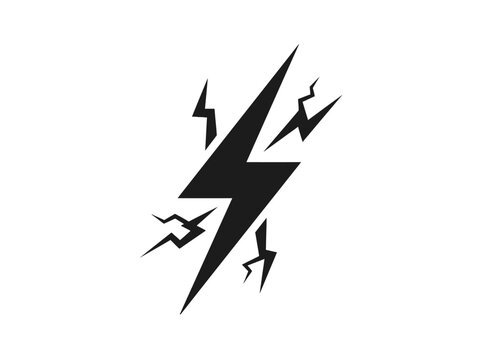 A black lightning bolt icon with sparks on a white background