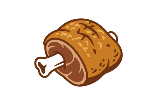 A cartoon illustration of a roasted ham hock on a white background