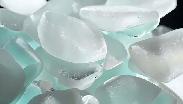 Aesthetic abstract background with layered semi translucent mint sea glass shards