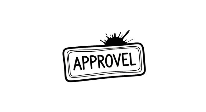 Black rubber stamp with the word Approvel.