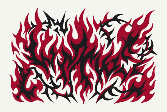 Abstract red and black tribal flame pattern design