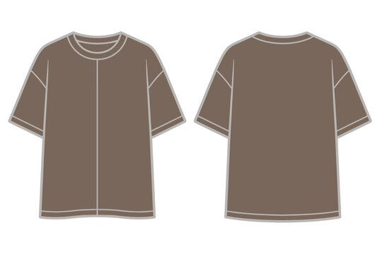 Front and back technical flat sketch of a brown t-shirt