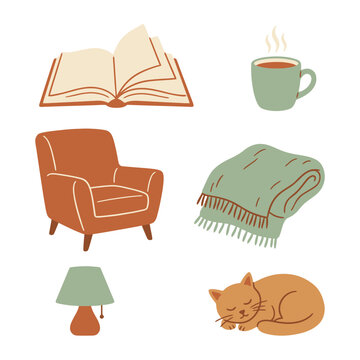 A cozy reading nook with a sleeping cat and a steaming mug