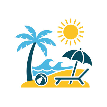 Flat design tropical beach vacation scene icon
