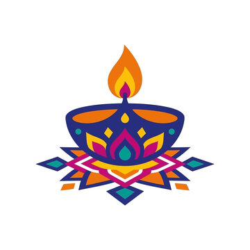 A colorful vector illustration of a traditional Indian Diwali diya lamp