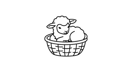 Cute lamb sitting in a woven basket illustration © Wahyu