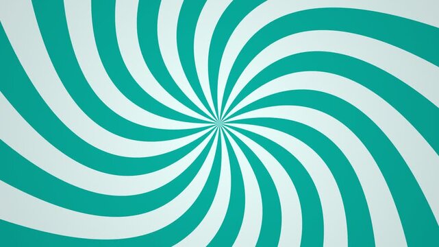 Teal and white spiral sunburst animation rotating in a seamless loop