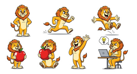 Fototapeta premium Collection of Cute Cartoon Lion Characters in Various Poses.