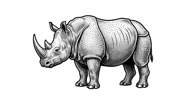 Large Gray Rhinoceros Standing Alone.