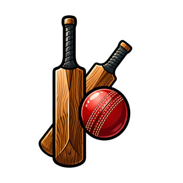 Cricket bats and red ball. Professional sports equipment for cricket match.