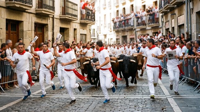 San Fermin Running of the Bulls Festival in Pamplona Spain