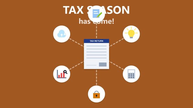 Tax season infographic with financial icons and document form layout