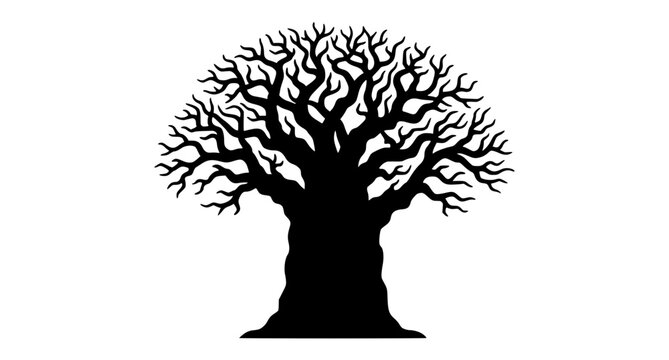 African savanna trees silhouette collection vector set with baobab and acacia trees isolated on white