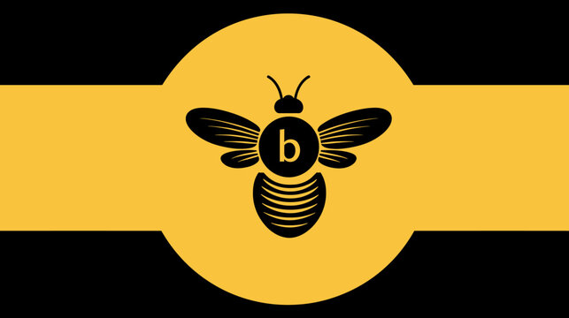 Stylized bee icon on yellow circle and black background design