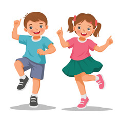Fototapeta premium Two children dancing jumping together 