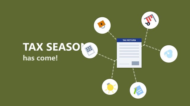 Tax season infographic with financial icons and document form