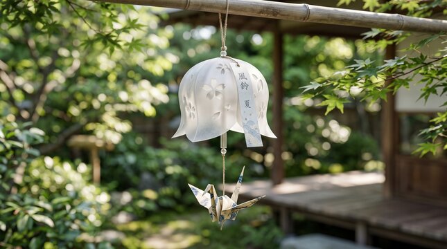 Delicate Papercraft Wind Chime with an Origami Crane Wind Catcher