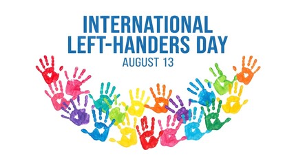 International lefthanders day august 13 with many colorful handprints