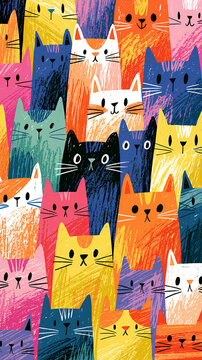fun crayon minimalist abstract background pattern featuring cats